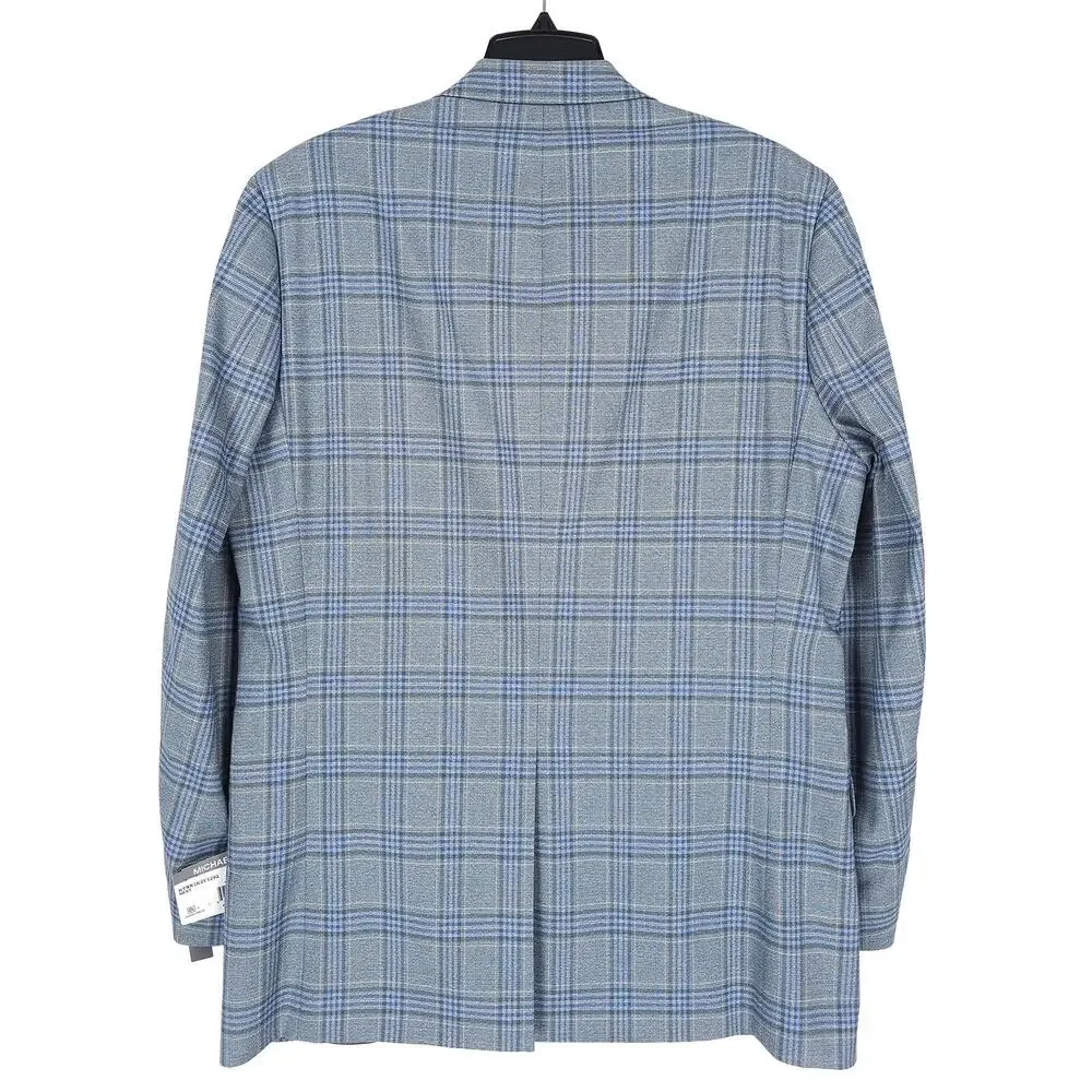 Michael Kors Mens Classic Fit Sport Coat 42L Blue Green Seafoam Plaid Stretch